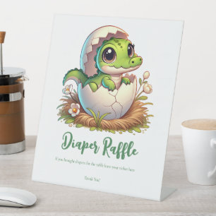 Cute Kawaii Baby Alligator Hatching Diaper Raffle Pedestal Sign