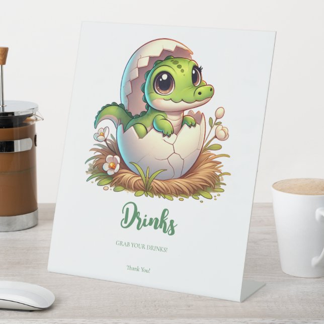 Cute Kawaii Baby Alligator Hatching Drinks Pedestal Sign (In SItu)
