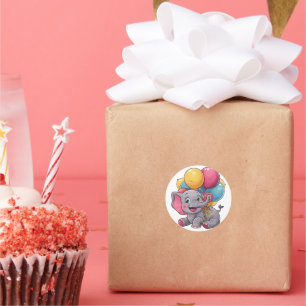 Cute Kawaii Baby Elephant with Colourful Balloons Classic Round Sticker