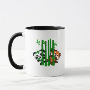 Cute Kawaii Baby Panda And Red Panda  Bamboo Peeka Mug