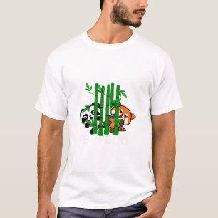 Cute Kawaii Baby Panda And Red Panda  Bamboo Peeka T-Shirt
