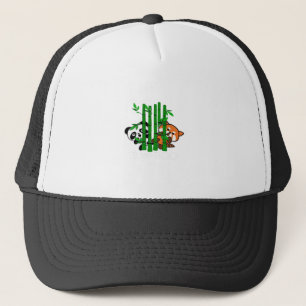 Cute Kawaii Baby Panda And Red Panda  Bamboo Peeka Trucker Hat