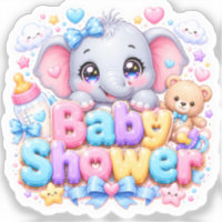 Cute Kawaii Baby Shower Elephant Pastel Pink Teddy