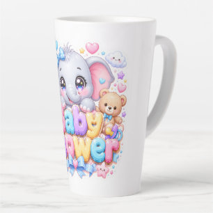 Cute Kawaii Baby Shower Elephant Pastel Pink Teddy Latte Mug