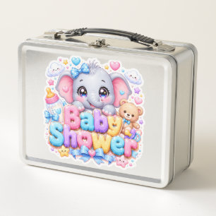 Cute Kawaii Baby Shower Elephant Pastel Pink Teddy Metal Lunch Box