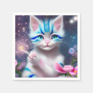 Cute Kawaii baby striped pink and blue cat kitten Napkin