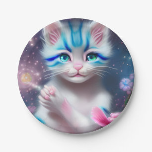Cute Kawaii baby striped pink and blue cat kitten Paper Plate