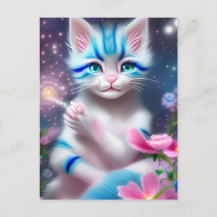 Cute Kawaii baby striped pink and blue cat kitten Postcard