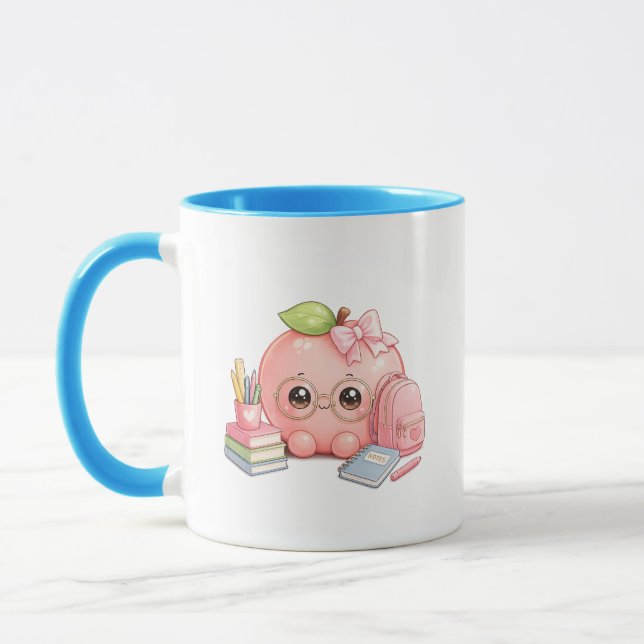 Cute Kawaii Back to School Peach Mug (Left)