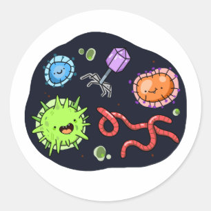 Cute Kawaii Bacteria Classic Round Sticker