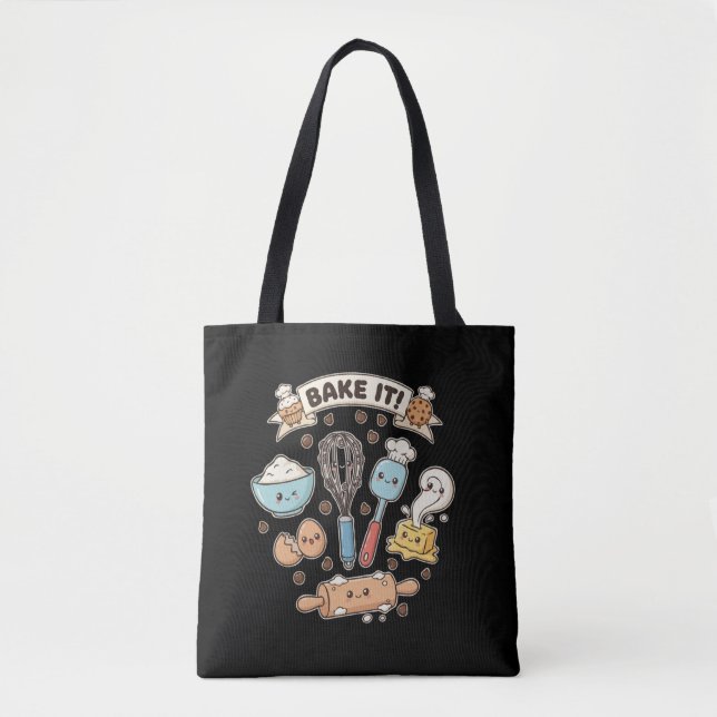 Cute Kawaii Baking Team | Bake It! Fun Baker Gift Tote Bag (Front)