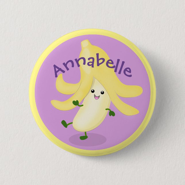 Cute kawaii banana cartoon illustration 6 cm round badge (Front)