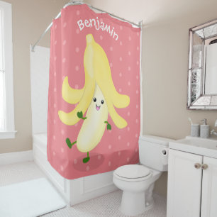 Cute kawaii banana cartoon shower curtain