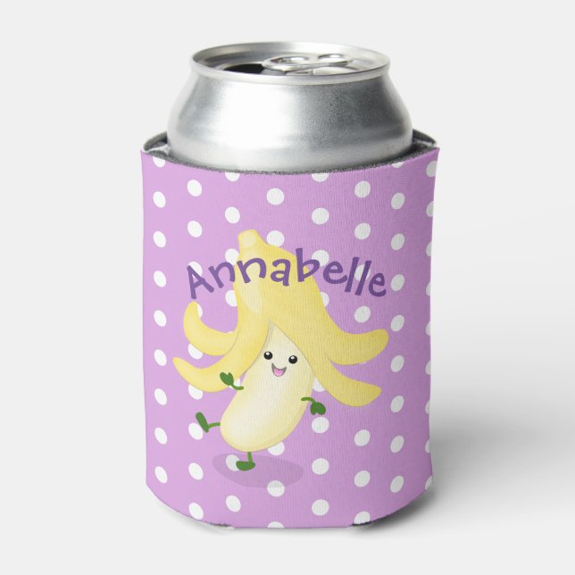 Cute kawaii banana purple cartoon illustration can cooler (Can Front)