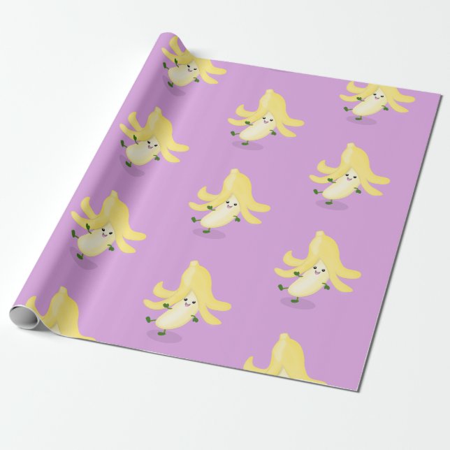 Cute kawaii banana purple cartoon illustration wrapping paper (Unrolled)