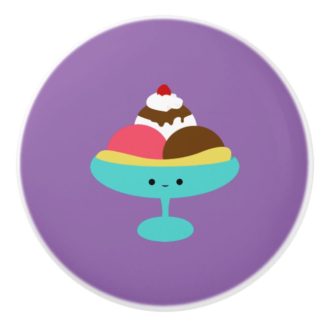 Cute Kawaii Banana Split Ceramic Knob (Front)