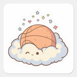 Cute Kawaii Basketball on Cloud Aesthetic Sticker