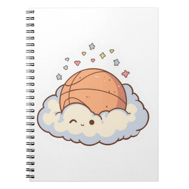 Cute Kawaii Basketball on Cloud Aesthetic Sticker Notebook (Front)