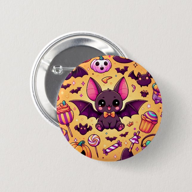 Cute kawaii bat candy halloween 6 cm round badge (Front & Back)
