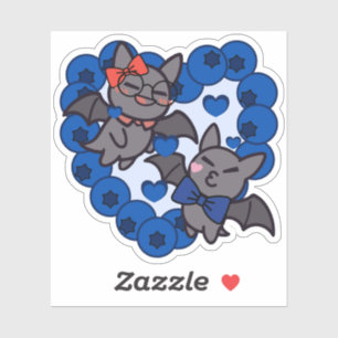 Cute Kawaii Bats in Blueberry Heart - Adorable Fru