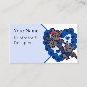Cute Kawaii Bats in Blueberry Heart - Adorable Fru Business Card