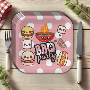Cute Kawaii BBQ Party Baby Shower Paper Plate