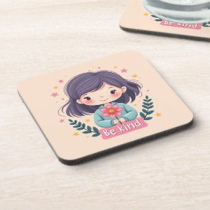 Cute Kawaii "Be Kind" Illustration Coaster