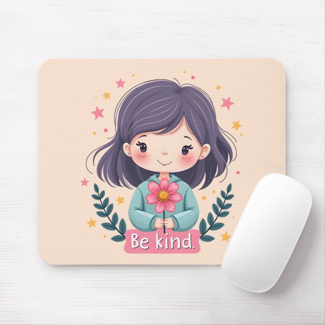 Cute Kawaii "Be Kind" Illustration Mouse Pad (With Mouse)