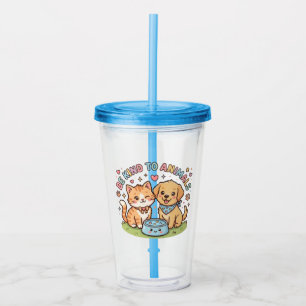 Cute Kawaii Be Kind To Animals Cute Cat andSticker Acrylic Tumbler