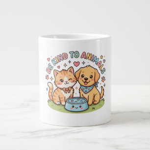 Cute Kawaii Be Kind To Animals Cute Cat andSticker Large Coffee Mug