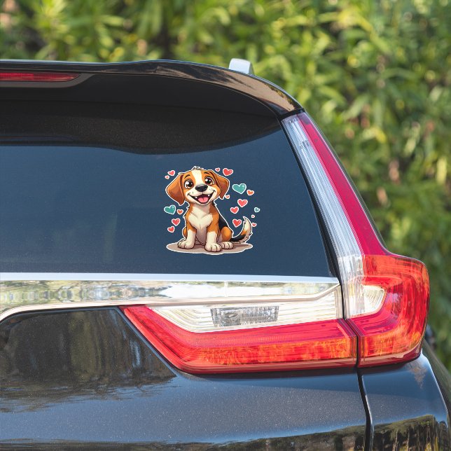 Cute Kawaii Beagle with Hearts Playful Dog (Car Side)