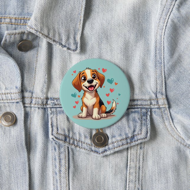 Cute Kawaii Beagle with Hearts Playful Dog 7.5 Cm Round Badge (In Situ)