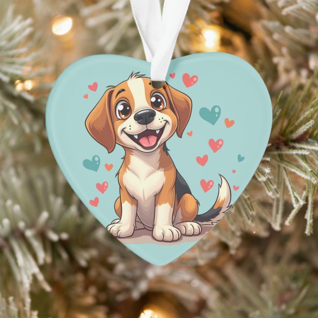 Cute Kawaii Beagle with Hearts Playful Dog Ornament (Tree)