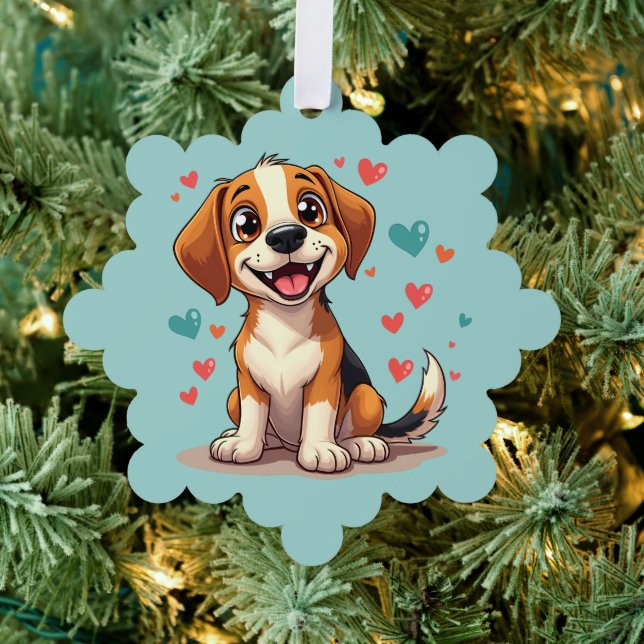Cute Kawaii Beagle with Hearts Playful Dog Tree Decoration Card (Insitu (Tree))