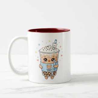 Cute Kawaii Bear Bubble Tea "Yummy Boba" Two-Tone Coffee Mug
