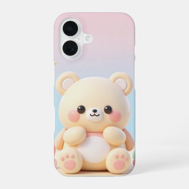 Cute kawaii bear design iPhone 16 case (Back)