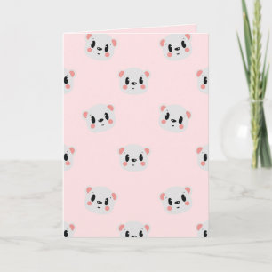 Cute Kawaii Bear Face Pattern on Pastel Pink Card