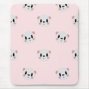 Cute Kawaii Bear Face Pattern on Pastel Pink Mouse Pad
