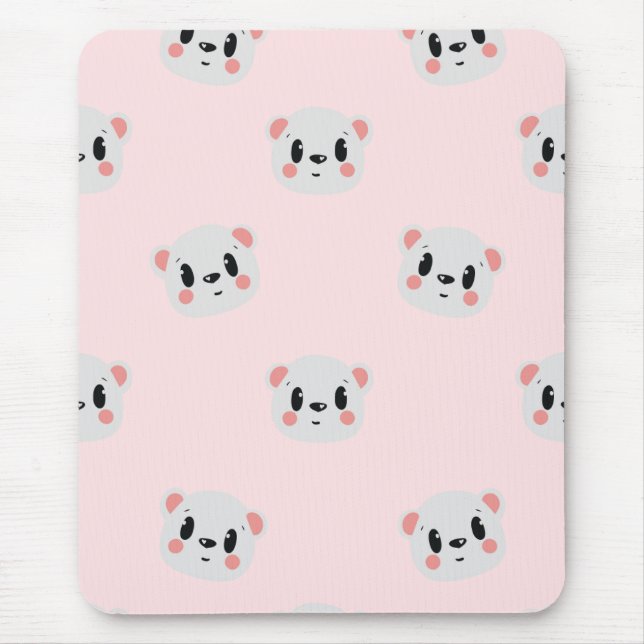 Cute Kawaii Bear Face Pattern on Pastel Pink Mouse Pad (Front)