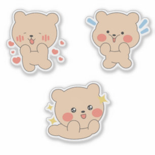 Cute Kawaii Bear Sticker   Adorable Blushing Bear 