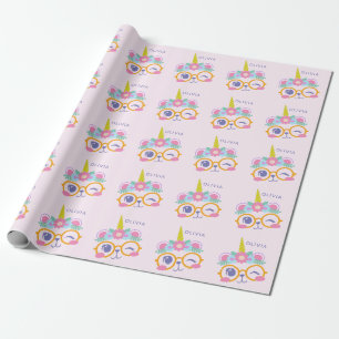 Cute Kawaii Bear Unicorn Face Pink Personalized Wrapping Paper