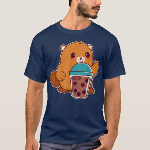 Cute Kawaii Beaver Drinks Boba Tea - Anime Bubble T-Shirt