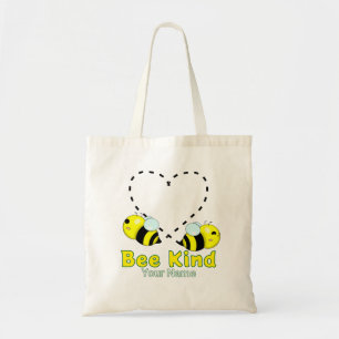 Cute Kawaii Bee Heart "Bee Kind" Personalised Name Tote Bag