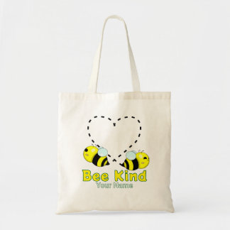Cute Kawaii Bee Heart "Bee Kind" Personalised Name Tote Bag