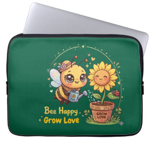 Cute Kawaii Bee Watering Sunflower Bee Happy Grow Laptop Sleeve