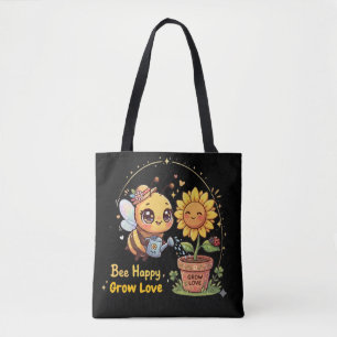 Cute Kawaii Bee Watering Sunflower Bee Happy Grow Tote Bag