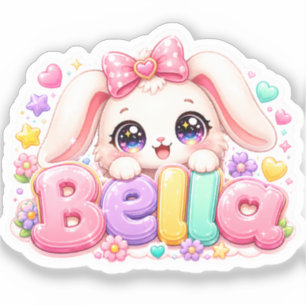 Cute Kawaii Bella Bunny Name Pastel Pink Floral Bu