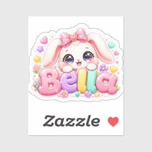 Cute Kawaii Bella Bunny Name Pastel Pink Floral Bu