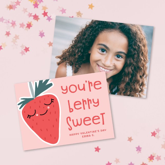Cute Kawaii Berry Sweet Classroom Valentine Photo Card (Creator Uploaded)