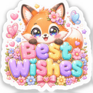 Cute Kawaii Best Wishes Fox Name Pastel Pink Flora